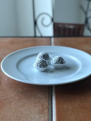 Vegan chocolate coconut power balls  at El Castillo Integral in Santiago De Los Caballeros