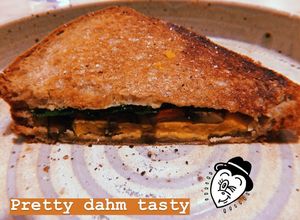 Very good. Roasted veg and hummus Toastie  at Hunters' Roots in Melbourne