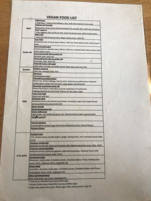 Vegan menu at Sush track (hobart waterfront) at Sush Track in Hobart