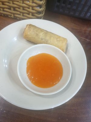 Vegan 'pork' spring roll and dipping sauce 7/10 at Bach Thao in Can Tho