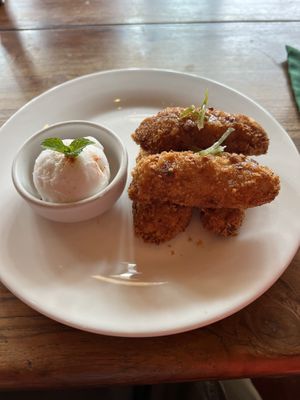 Fried bananas with coconut ice cream   at Khaiphaen in Luang Prabang