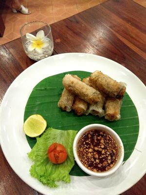Crispy spring rolls were delicious at Khaiphaen in Luang Prabang