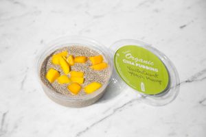 Chia pudding with coconut cream and fresh mango at The Juice in Los Angeles