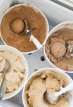 vegan ice creams, Chocolate Cashew, BananaAlmond, Coconut Date and Vanilla Cashew at The Juice in Los Angeles