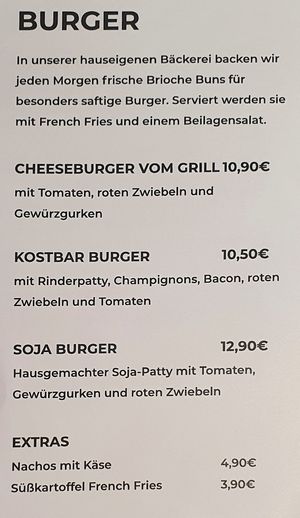 Part of the menu at Kostbar in Hamburg