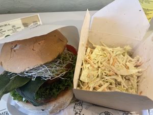 Burger and slaw at Krowarzywa in Krakow