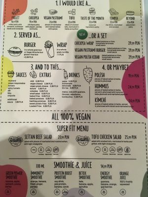 The menu   at Krowarzywa in Krakow
