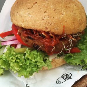 AMAZING - miller and sunflower seed burger.  at Krowarzywa in Krakow