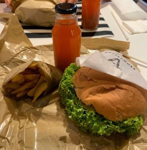 Potato pancakes burger meal at Krowarzywa in Krakow