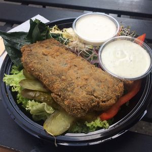 seitan patty with vegetables  at Krowarzywa in Krakow