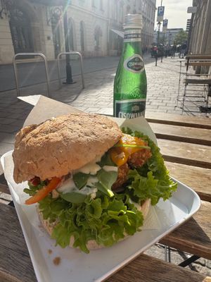 Vegan chicken burger at Krowarzywa in Krakow