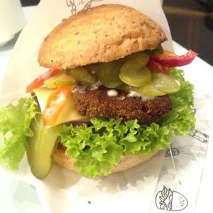 Burger with vegan cheese! at Krowarzywa in Krakow