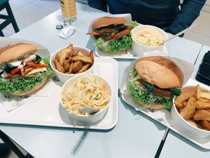 2 chickpea patty burgers and one tofu  at Krowarzywa in Krakow