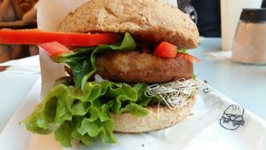 Chickpea burger at Krowarzywa in Krakow