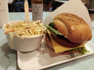 Chickpea burger, coleslaw at Krowarzywa in Krakow