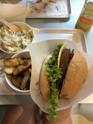 Chickpea burger with mayo and vegan cheese at Krowarzywa in Krakow