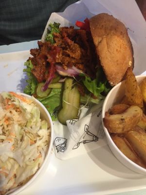 Seitan with spicy tomato sauce.  at Krowarzywa in Krakow