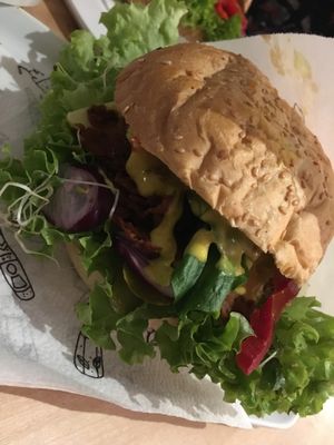 Pastrami(vegan) chez, mustard salad.  at Krowarzywa in Krakow