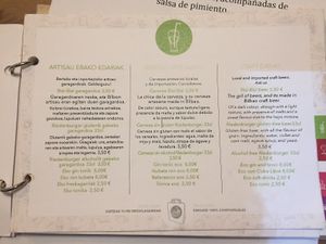 Menu at Gustu Bilbao in Bilbao