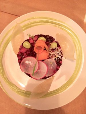 Quinoa beetroot and avocado tartar at Gustu Bilbao in Bilbao