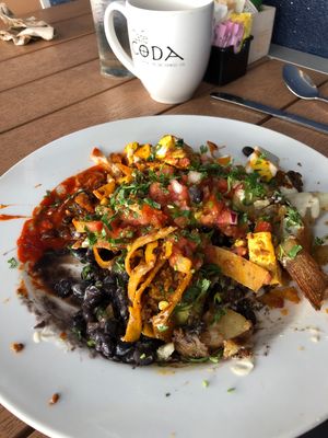Vegan chilaquiles   at Cafe Coda in Chico