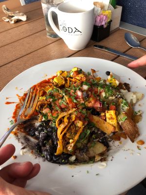 Vegan chilaquiles  at Cafe Coda in Chico