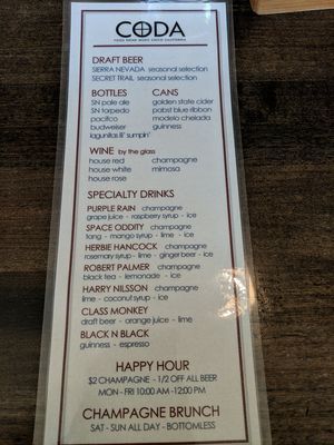 Drink menu side 2 February 23, 2019 at Cafe Coda in Chico