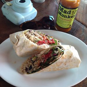 mouthwatering vegan burrito ! at Cafe Mono Congo in Dominical