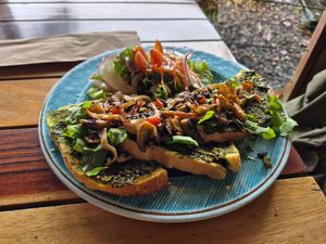 Mushroom Toast vegan at Cafe Mono Congo in Dominical