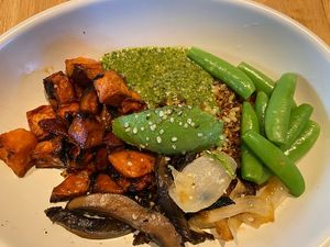 Veg bowl w/ pumpkin seed pesto. Tofu is e$tra at True Food Kitchen in El Segundo