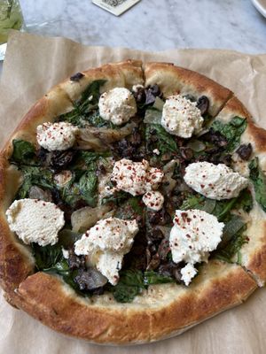 Spinach mushroom pizza with almond ricotta   at True Food Kitchen in El Segundo