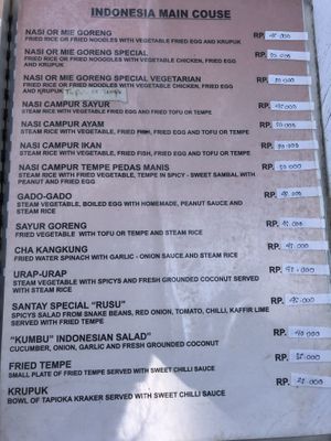 They Indonesian section of the menu (they serve food from all over the world)￼ at Gili Air Santay Bungalow and Restaurant in 