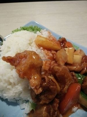 sweet and sour pork rice at Dong Shun Vegetarian 東顺素食 in West Singapore