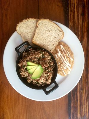 Tofu Scramble with kale, tomato, beans at Forever - Polanco in Mexico City