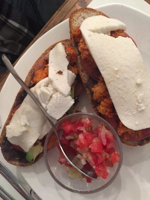 Mockyetes with chorizo de coliflor  at Forever - Polanco in Mexico City