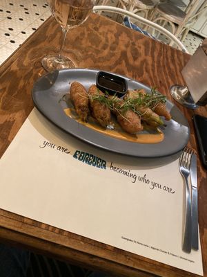 Fried zucchini flowers  at Forever - Polanco in Mexico City