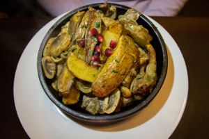 Odjakhuri - Mushrooms with potato wedges at Tbilissi Bar-Resto-Lounge in Saarbrucken
