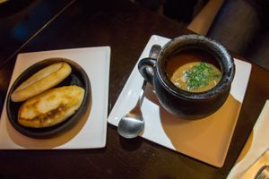 Lobio - Stew of beans served with self-made corn pone at Tbilissi Bar-Resto-Lounge in Saarbrucken