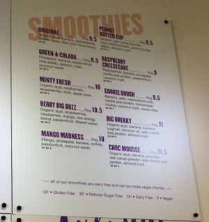 wall menu - smoothies at Kiss the Berry - Brisbane City in Brisbane