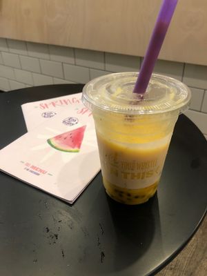 Mango and passion fruit smoothy  at Kiss the Berry - Brisbane City in Brisbane