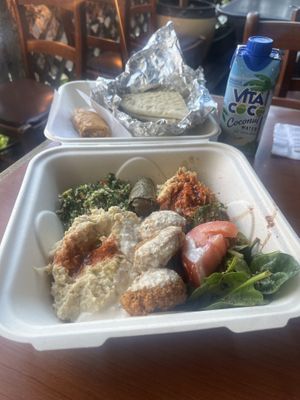 Baba ganoush and falafel combo, owner added some baklava so I could try it   at Paprika Cafe in Monterey