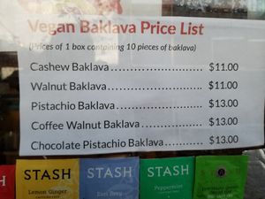 Window ordering.  Baklava choices. at Paprika Cafe in Monterey