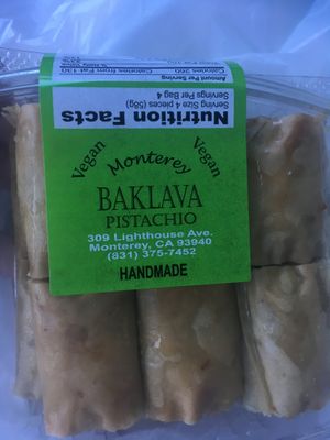 Vegan baklava package  at Paprika Cafe in Monterey