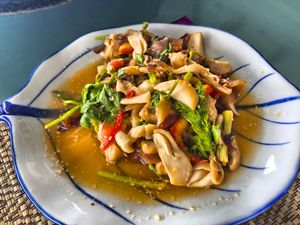 Stir fried mushrooms  at 108 Vegetarian Cuisine in Phuket