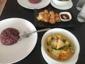 Pineapple and green curry, spring rolls at 108 Vegetarian Cuisine in Phuket