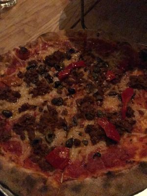 Spicy Mariana with vegan cheese and chorizo. at Beretta in San Francisco