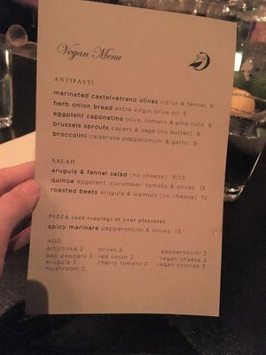 Vegan Menu at Beretta in San Francisco
