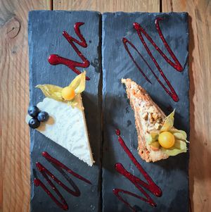 Raw-vegan carrot cake & lime ";cheese"; cake. at Zest for Life in Amsterdam