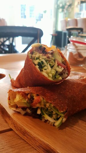 zest burrito with dehydrated tomato wrapp at Zest for Life in Amsterdam