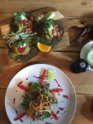 the pad thai and tacos  at Zest for Life in Amsterdam